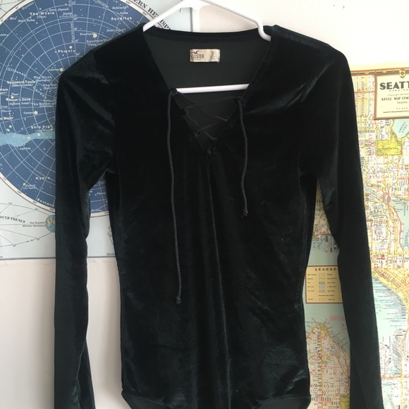 Black velvet lace-up body suit from Hollister - Picture 1 of 6